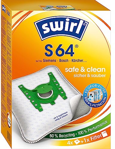 Swirl S 64 EcoPor Staubsaugerbeutel für Siemens, Bosch, Kärcher, 4 Beutel