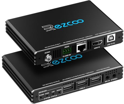 ROFAVEZCO Extenseur KVM HDMI 4K@60Hz 100m Extender HDMI PoE bidirectionnel USB 2.0 RS232 HDCP2.2 EDID HDR sur câble Cat6a/7 Contrôle à Distance PC/Souris/Clavier - pour Home Cinéma et Gaming