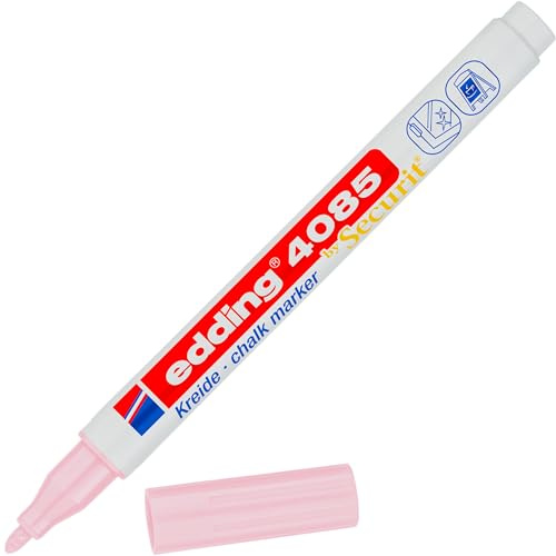 edding 4085 kolmarker – pastellrosa – 1 kolpenna – rund spets 1–2 mm – vattenlöslig penna med tunn spets för krittalvor, fönster, glas, speglar – flytande kolmärkpennor för opak täckning