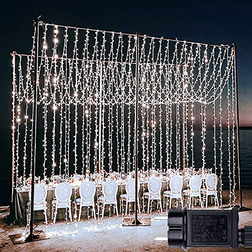 Joycome Rideau Lumineux 600 LED 6m x 3m Rideau Lumineuse Noël Alimenta Secteur, 8 Modes Guirlande Lumineuse Fenêtre IP65 Étanche Pour Mariage Chambre Interieur Exterieure Décorations - Blanc