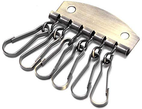 HERCHR Clip de mosquetón de metal con clip de cierre de 6 ganchos, llavero compacto, ganchos para llavero, fila de llaves para hacer llaves artesanales de cuero(Bronce)