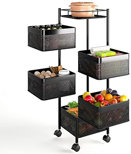 BAKAJI Carrello Trolley Cucina in Metallo con 5 Ripiani a Cesto Apribili e 4 Ruote girevoli a 360 Gradi Trolley Salvaspazio Arredamento Casa Cucina Dimensione 85 x 26 cm Design Moderno (Quadrato)
