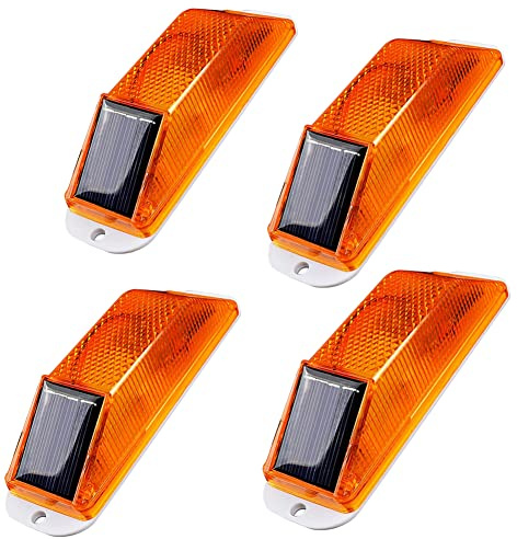 Aolyty Solar Strobe Warning Light LED Warning Lamp 4-Pack Super Bright IP54 Waterproof Light Control Flashing Beacon Barricade Construction Safety Road Signs Flash Traffic Lights (Yellow)