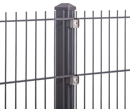 Doppelstabmattenzaun 656 | Komplettset | Konfigurierbar | 0,63m-2,03m| 2,5m-50m | Anthrazit/Moosgrün | Pfosten mit Va-Klemmhalter Höhe 0,63m | Länge 5m Anthrazit