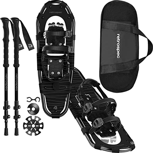 Retrospec Drifter Snowshoes & Trekking Poles Bundle with Adjustable Bindings - Lightweight Aluminum Snow Shoes for Women & Men - All Terrain Hiking & Winter Sports