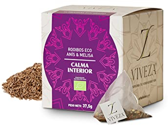 Viveza - Calma Interior Infusión Rooibos con Anís, Melisa y Regaliz - Gran Alternativa al Té o al Café - Sin Teína - Caja por 15 Pirámides Ensobradas - 37,5 gr