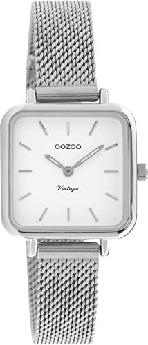 Oozoo Vintage Damen Uhr - Armbanduhr Damen mit 12mm Metallmesharmband - Analog Damenuhr Quadratisch C20261