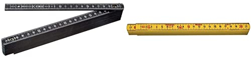 Metrica Glasfaser-Massstab 2 m, schwarz, 18030 & Hultafors Glasfaser Zollstock gelb G59-2-10, 200004, Wasserfester 2m Gliedermaßstab in Profiqualität
