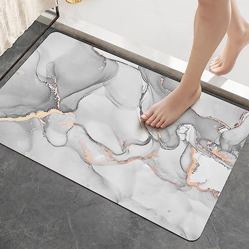 DEXI Badematte rutschfest 40 x 60 cm, Super Absorbierende Badezimmerteppich, schnelltrocknende Badvorleger, Waschbar Duschvorleger für Dusche, Badewannen und Badezimmer, Hellgrau