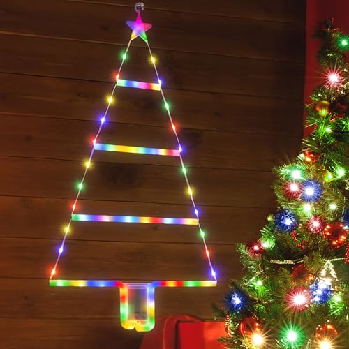 Moxled Battery Christmas Lights - 2ft LED Ladder Christmas with Timer, 8 Modes, Waterproof Ladder Tree Lights for Outdoor Indoor Window Door Wall Xmas Decorations (Multicolor)