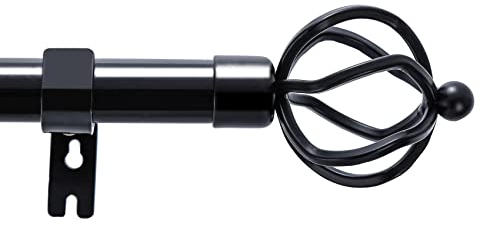 Schwarze Gardinenstangen für Fenster, 66-115 cm, 2,5 cm Durchmesser Einzelne Gardinenstange mit rundem Abschluss Hochleistungs-Gardinenstangen, mit Metallzylinder-Endstücken Gardinenstange