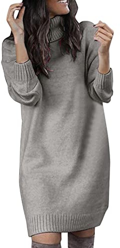Damvinterklänning, polotröja, tröjklänning, långärmad stickad klänning, stickad basic tröjklänning för höst och vinter, ledig klänning, stretchig stickad klänning, knälång stickad klänning, elegant