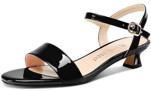 Saekcted Femmes Kitten Bas Talon Heel Ouvert Bout Lanières Cheville Sandales Slingback Boucle Dress Chaussures Décontracté Party Été 3 CM Heels Noir 37 EU