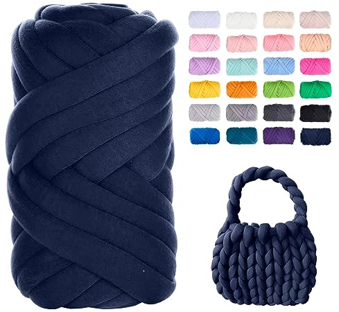 Uiopa Filato Gigante Blu Navy, 500g Filo Cotone Grosso Tubolare a Mano, Gomitolo di Filato Chunky Yarn per Borse, Coperte, Cestini, Nidi di Animali Domestici, Artigianato Fai-da-Te