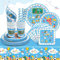 HLEIUKT Einschulung Partygeschirr Set, 101Stück Schulanfang Pappgeschirr Set, Einschulung Party Geschirrset mit Pappteller Blau Pappteller Rund Pappbecher Becher Servietten und Tischdecke(20 Gäste)