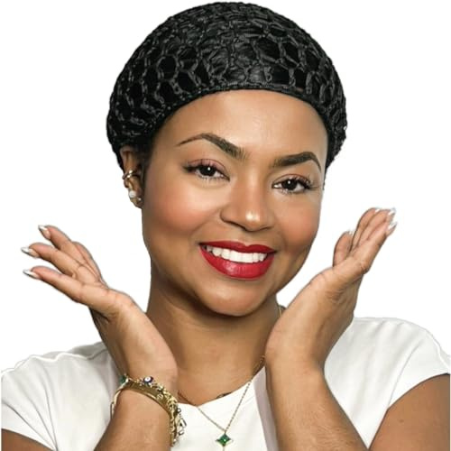 Tubi Filet à Cheveux en Maille au Crochet - Bonnet épais et Court - pour Femme - Doobie Dominicain Snoods - Ornement pour Dormir (Noir)