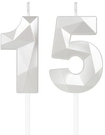 mciskin White 15th Birthday Candles, 3D Number 15 Candles for Cake, Girls Boys 15th Birthday Decorations,Pearl White Candle Cake Topper Decorations for Birthday Party Weddings Anniversary Supplies
