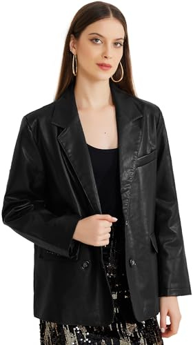 Allegra K Donna Cappotto In Ecopelle Blazer Con Tasche, Risvolto, Lavoro, Casual Autunno Inverno Nero S