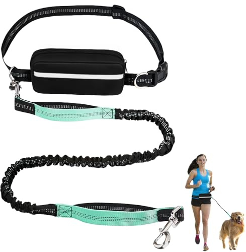 LEKEFETO Laisse de jogging pour chien avec coutures réfléchissantes, laisse de jogging 2 en 1 avec double poignée, pour chiens de grande et moyenne taille, 120-183 cm