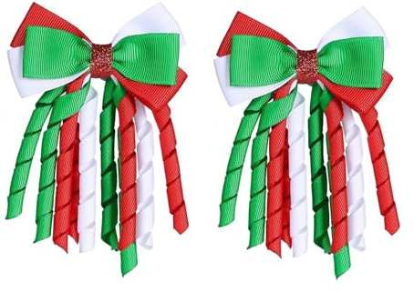 Lot de 2 pinces à cheveux de Noël en ruban bouclé pour filles, nœuds rouges pour cheveux, accessoires pour décoration de fête de Noël (vert, blanc, rouge)