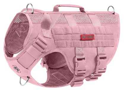 OneTigris Tactical Dog Harness for Small Dog, No Pull Small Dog Vest Harness with Handles Breathable Military Dogs Molle Vests for Walking Hiking Training (Pink, Medium)