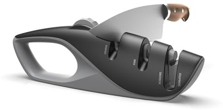 Aiguiseur de couteaux professionnel à 5 angles ajustés à 3 phases avec base design ergonomique idéal pour la plupart des couteaux de cuisine, à lame dentelée, à pain, de poche, de chasse et ciseaux