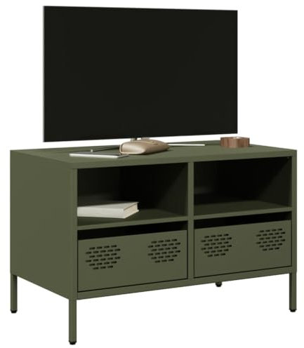 Brokky TV Cabinet Olive Green 68x39x43.5 cm Cold-rolled Steel-Television Stand for Living Room,Entertainment Room,Office,Modern Entertainment Unit