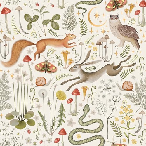 ReWallpaper Beige Tropical Animal Wallpaper Vinyl Wrap for Furniture Patterned Squirrel Snake Rabbit 44.5CMx3M Self Adhesive Wallpaper Bedroom Kids Beige Mushroom Wall Paper Roll Kitchen Cabinets