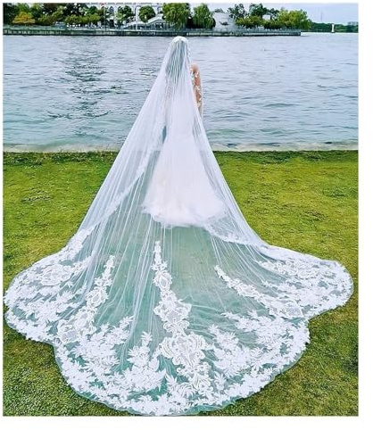 Elegant Kam Brudslöja Bröllopsbrudslöja Justerbar Draperad Spets Katedralslöja Bröllopsklänningar Eviga Brudtillbehör Lyxiga Ceremoni Essentials(White 2_300cm)