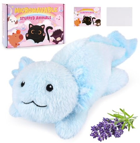Axolotl Peluche chauffante, 13 pouces, coussin chauffant Axolotl, coussin en peluche, coussin chauffant au micro-ondes, animaux lestés, cadeau pour adultes et enfants de 3 ans et plus