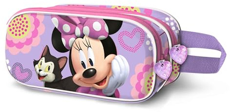 Disney Minnie Mouse Cat-Astuccio 3D Doppio, Lilla, 22 x 10 cm