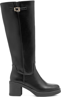 C'M PARIS Bottes Hautes Femme à Talon Bloc | Semelle Épaisse | Similicuir avec Boucle Haute (68337 Noir, Taille unique, Système Taille Chaussures EU, Adulte, Femme, Numérique, Moyen, 40)