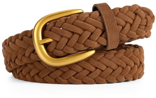 XZQTIVE Women’s Braided Suede Belt with No-Hole Adjustable Design – Vintage Woven Leather Waist Belt for Dresses,Jeans and Casual Outfits