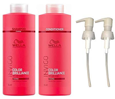 Wella Invigo Brilliance Coarse Hair Shampoo & Conditioner Duo Litre Pack + Pumps