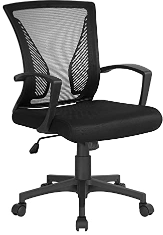 Yaheetech Sedia da Ufficio Scrivania Ergonomica Lombare in Rete Traspirante Reclinabile Altezza Regolabile Girevole con Braccioli e Ruote Portata 136 kg Nera