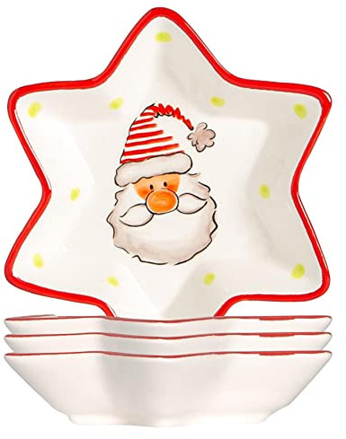 Nicola Spring Christmas Serving Plates - 18cm - White - Pack of 4 - Star Shaped Novelty Festive Serving Dinner Plate Decorative Xmas Food Tray with Raised Lip