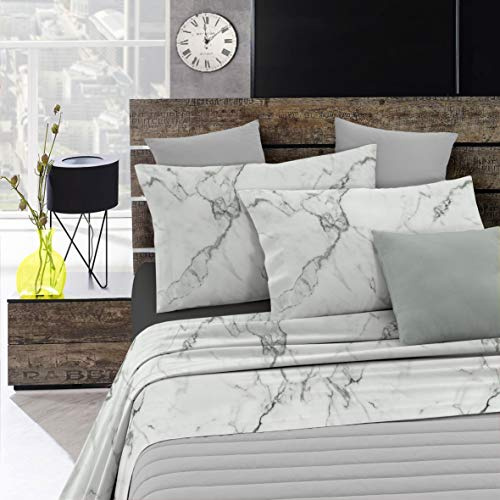 Set Lenzuola Letto Fashion, Made in Italy- Completo Letto in Morbida Microfibra, Lenzuolo Sotto con Angoli, Telo Sopra 240x270 e Federa con Patella Interna, Matrimoniale, Marble