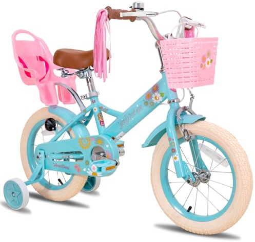 JOYSTAR Little Daisy 16 Inch Kids Bike for 4 5 6 7 Years Girls and boys, Child Bicycle with Training Wheels & Basket & Streamer, Pink Toddler Cycle