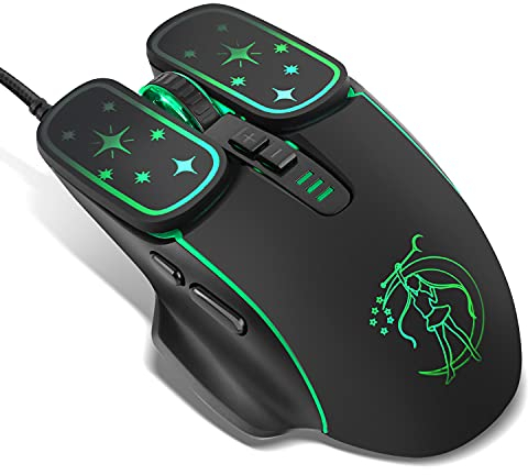 Greshare Gaming Mouse,4 Colors Backlit Optical Game Mice Ergonomic USB Wired with 7200 DPI and 6 Buttons 4 Shooting for Computer/Win/Mac/Linux/Andriod/iOS. (black)