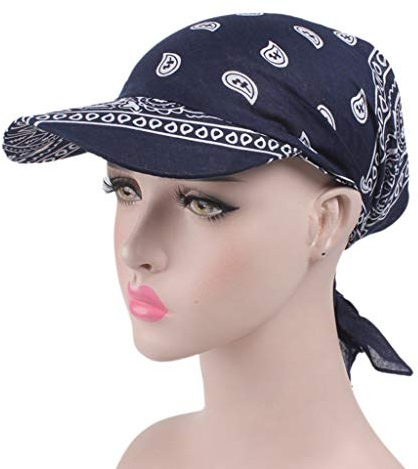 BOBEINI Gorro de bufanda, unisex, con visera preajustada, bandana turbante para mujer, bohemio, cachemira, estampado floral, nudo trasero, gorra de béisbol ajustable para el sol, bufanda