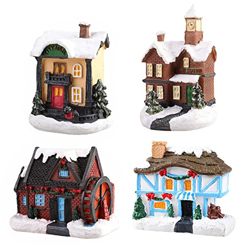 Bseical Led Pueblos NavideñOs En Miniatura, Pueblo NavideñO con Luz, Pueblo NavideñO Casa De Resina, Casita De Navidad Que Brilla Intensamente, Luz De Noche para NiñOs, (Color, OPQR)