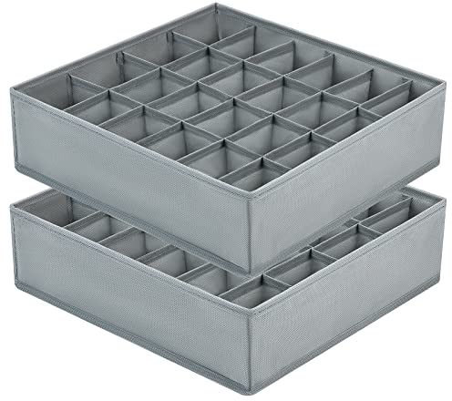 DIMJ 2 Pack Drawer Organisers 24 Cells Sock Organiser Foldable Underwear Drawer Organiser Fabric Drawer Divider Wardrobe Storage Boxes for Socks, Belts, Ties