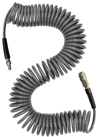 aunstarwei Air Compressor Hose Polyurethane(PU) Recoil Grey with 1/4 Europe Quick Coupler and Plug Fittings, 15m Length