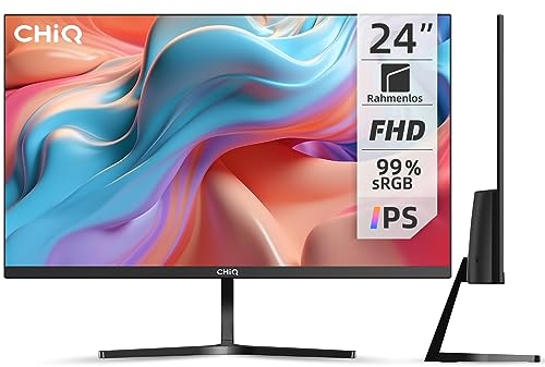 CHIQ 24 Zoll Monitor, Full HD 100Hz(1920x1080, Ultra Slim, Rahmenlos, IPS) VESA PC Display, HDMI & VGA, DP, Easy Release, Verstellbare Monitorfläche, Schwarz, 24F650
