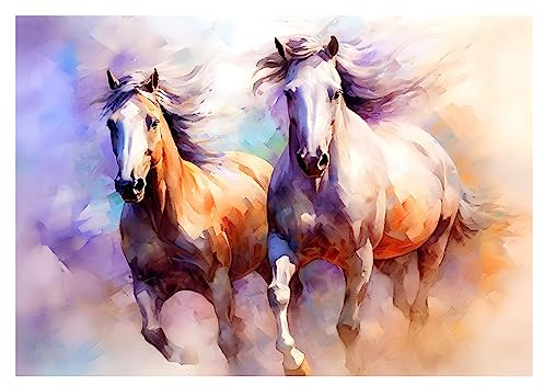 Fototapete Pferde Kinderzimmer Mädchen Aquarell Pastell - inkl. Kleister - für Kinder Baby Vlies Tapete Wandtapete Vliestapete Motivtapeten Montagefertig (416x254 cm)