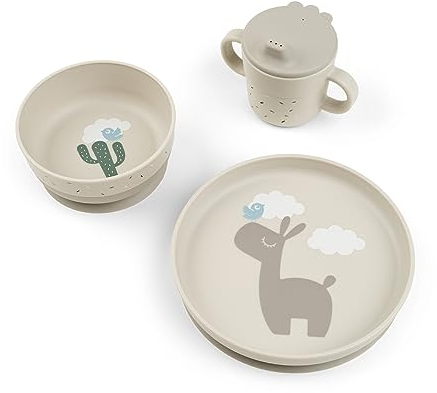 Done by Deer Foodie Geschirr-Set Lalee Sand - Kinderteller, Schüssel und Trinkbecher - praktische Saugnapf unter Kindergeschirr, 100% PP in Lebensmittelqualität mit rutschfestem TPE