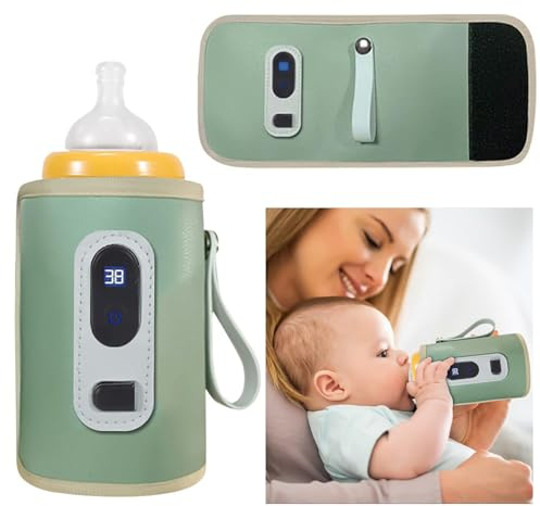 idudu Flaschenwärmer Baby Tragbarer Milchflaschenwärmer Unterwegs 5 Einstellbare Temperatur 38-55℃ LCD Display Milchwärmer Babykostwärmer Muttermilchwärmer Tasche für Hause Unterwegs Freien