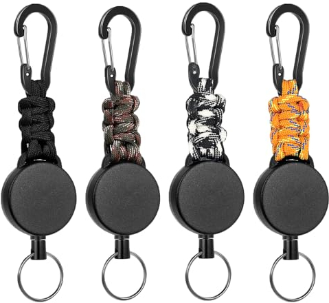 Fhlbestyu 2/4 PCS llaveros Extensibles Retráctil, Cordón Extensible JoJo con cuerda de acero extensible de 60 cm, Llavero Retráctil, Mosquetón para Soporte de Tarjeta ID
