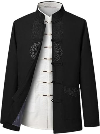 BoShiNuo Abito Tang Tradizionale Cinese Hanfu Kimono Giacca Uomo Cardigan Colletto Cheongsam Giacca Casual Stile Retro Con Bottoni, L