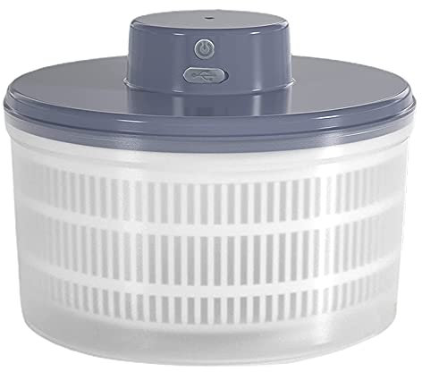 LOLPALONE Centrifugador eléctrico de ensalada y verduras de lechuga, recargable por USB, de secado rápido, cuenco giratorio de lechuga y frutas